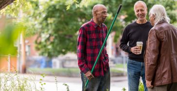 Senior neighbors talking